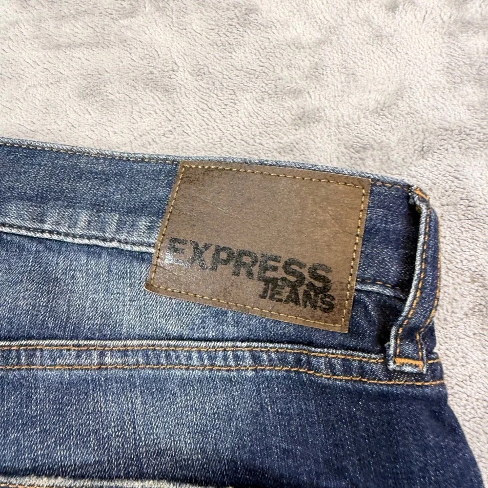 Express Alec Super Skinny Jeans Mens Size 36x34 Blue Dark Wash Moto Ribbed Denim